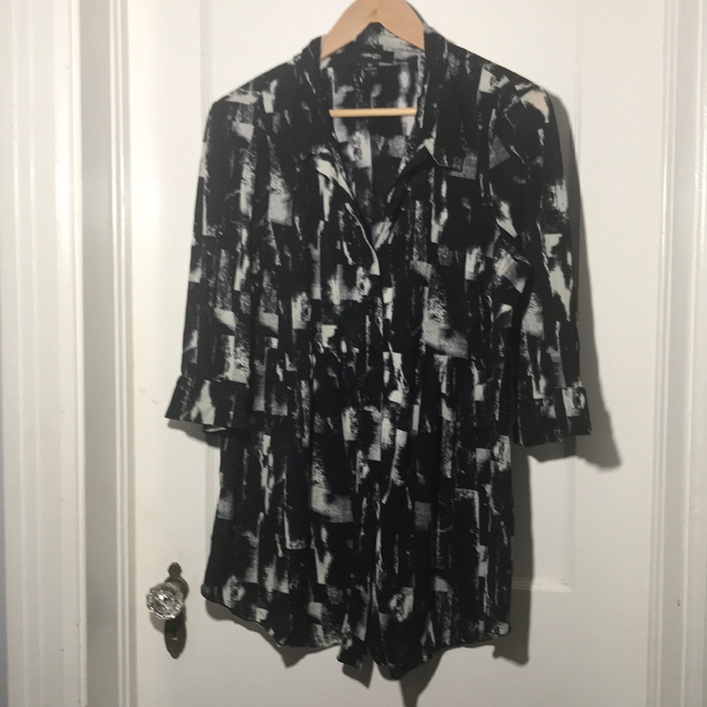 Style & Co. Women Black & White Button Down Baby Doll 3/4” Sleeve Tunic